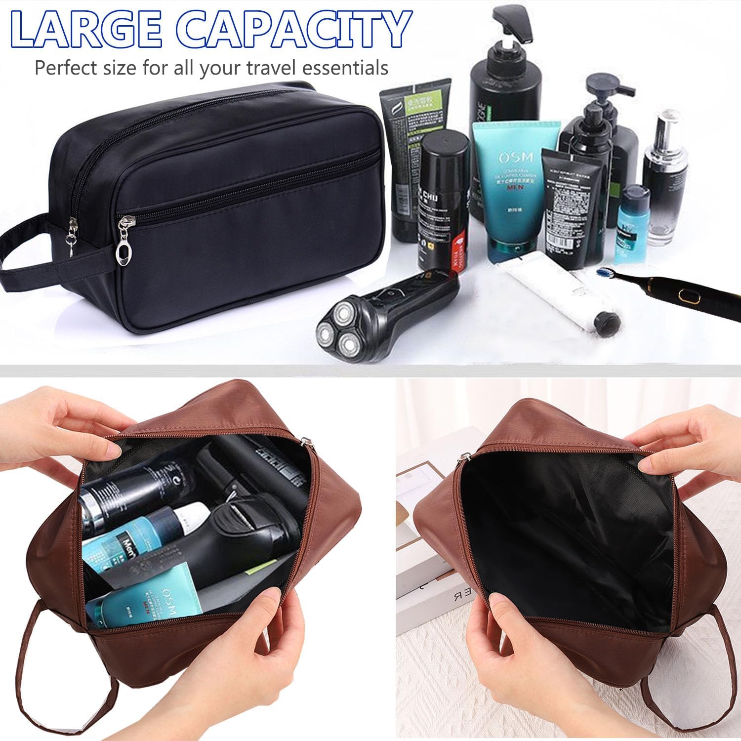 Toiletry Bag for Men,  Portable Travel Wash Bags, Water-Resistant Shaving Bag Gym Shower Bathroom Bag Dopp Kit Make Up Bag Toiletries Accessories Organizer (Black) - Image 3