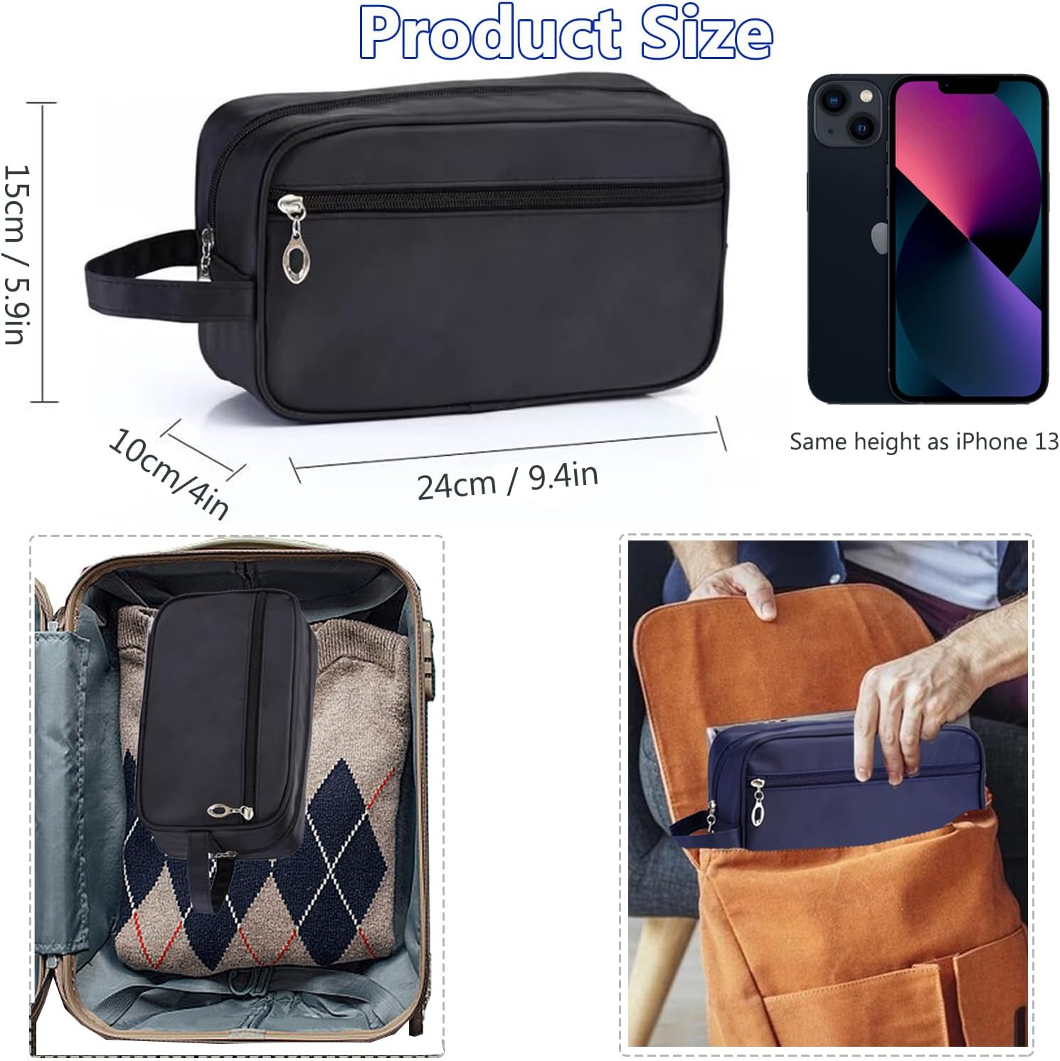 Toiletry Bag for Men,  Portable Travel Wash Bags, Water-Resistant Shaving Bag Gym Shower Bathroom Bag Dopp Kit Make Up Bag Toiletries Accessories Organizer (Black) - Image 5