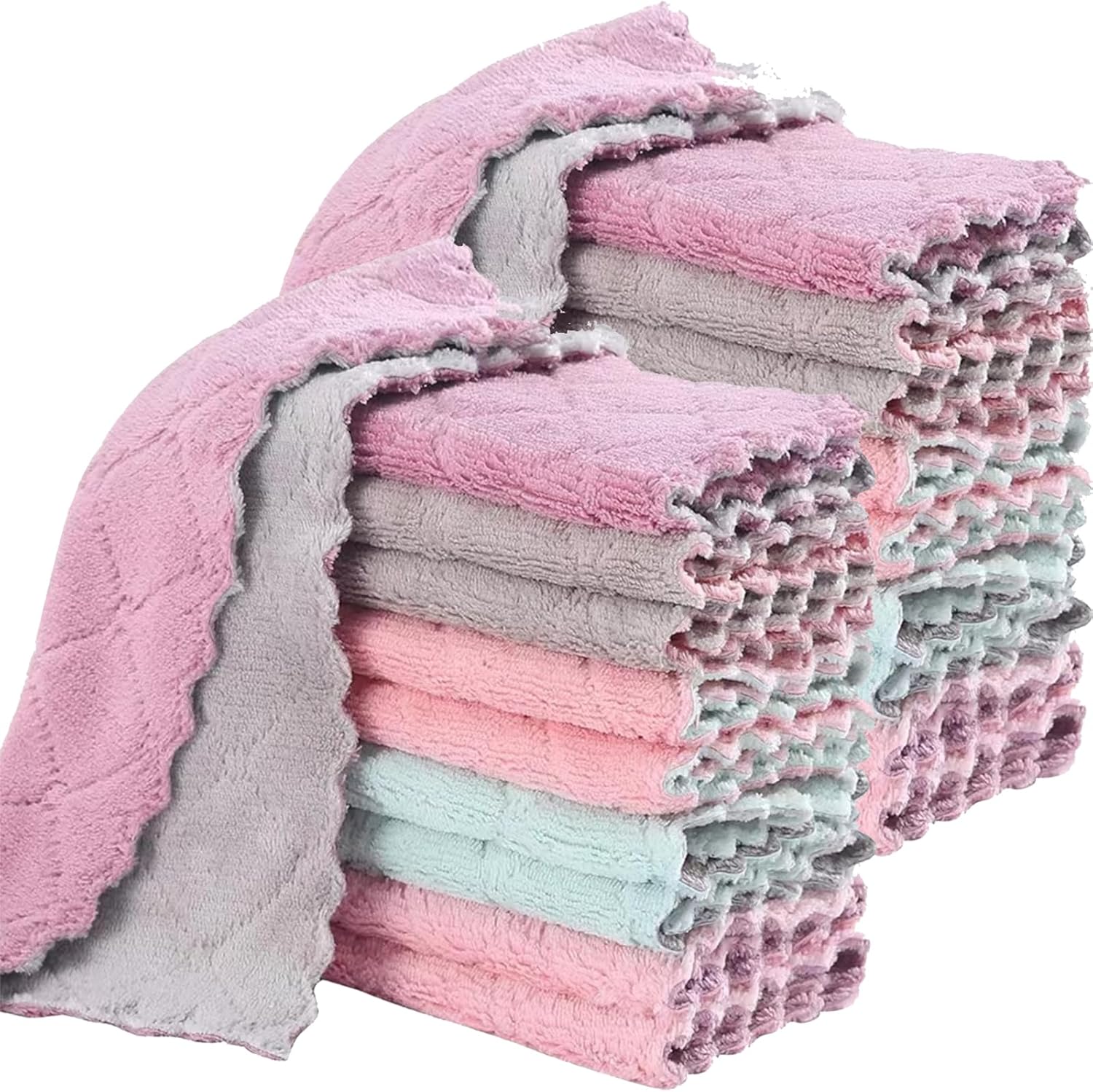 20 Pack Cleaning Cloth Kitchen Cloth, Dish Towels Super Absorbent Coral Velvet Dishtowels, Microfiber Premium Soft Tea Towels, Quick Dry Rags, Multipurpose Reusable Washcloths, Non-Stick Oil Cloths. - Image 1