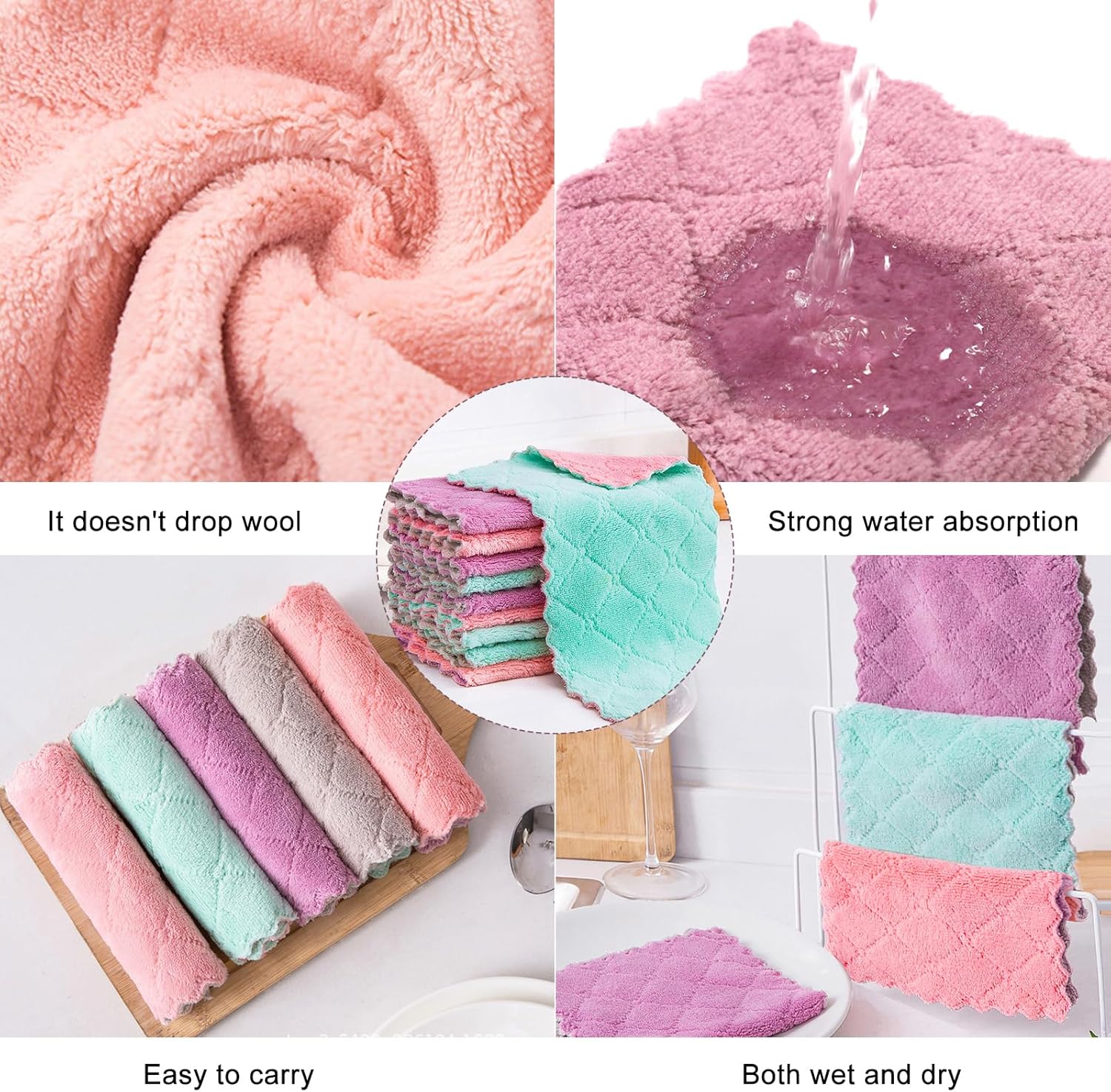 20 Pack Cleaning Cloth Kitchen Cloth, Dish Towels Super Absorbent Coral Velvet Dishtowels, Microfiber Premium Soft Tea Towels, Quick Dry Rags, Multipurpose Reusable Washcloths, Non-Stick Oil Cloths. - Image 2