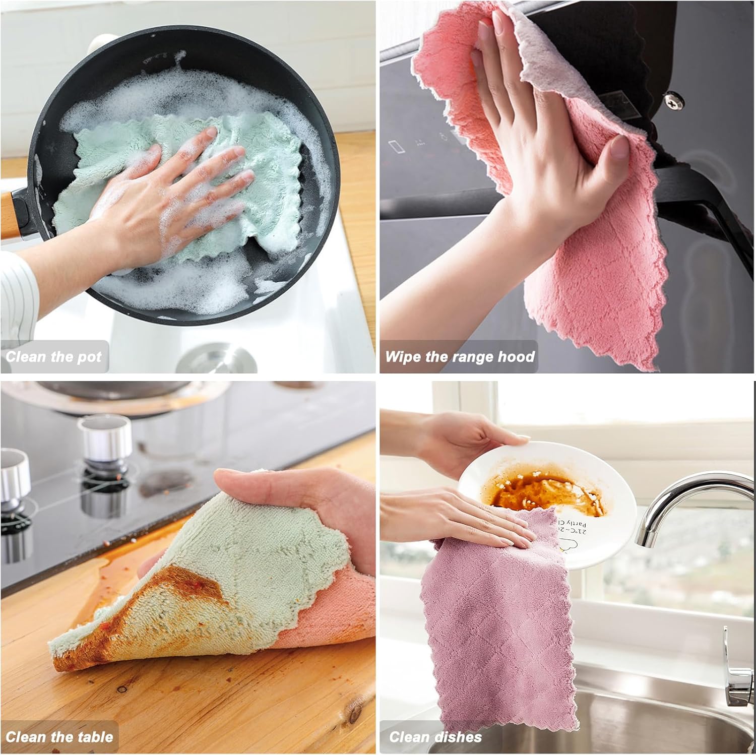 20 Pack Cleaning Cloth Kitchen Cloth, Dish Towels Super Absorbent Coral Velvet Dishtowels, Microfiber Premium Soft Tea Towels, Quick Dry Rags, Multipurpose Reusable Washcloths, Non-Stick Oil Cloths. - Image 3