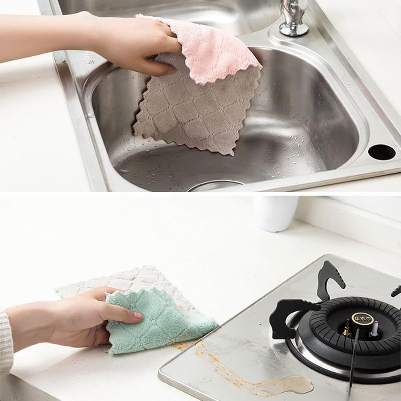 20 Pack Cleaning Cloth Kitchen Cloth, Dish Towels Super Absorbent Coral Velvet Dishtowels, Microfiber Premium Soft Tea Towels, Quick Dry Rags, Multipurpose Reusable Washcloths, Non-Stick Oil Cloths. - Image 4