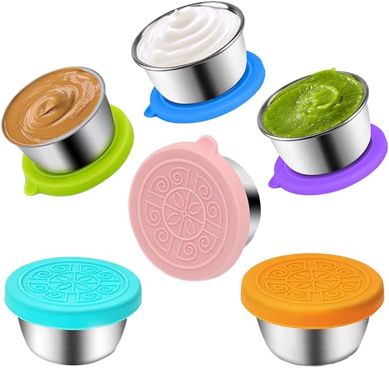 6Pcs Salad Dressing Container Sets,Reusable Salad Container Small Containers with Lids for Lunch Stainless Steel Condiment Cup Leakproof Dipping Sauce Cups 1.7 oz Small Containers for Picnic Travel - Image 1