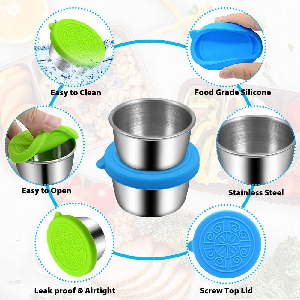 6Pcs Salad Dressing Container Sets,Reusable Salad Container Small Containers with Lids for Lunch Stainless Steel Condiment Cup Leakproof Dipping Sauce Cups 1.7 oz Small Containers for Picnic Travel - Image 3