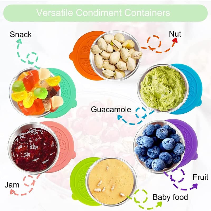 6Pcs Salad Dressing Container Sets,Reusable Salad Container Small Containers with Lids for Lunch Stainless Steel Condiment Cup Leakproof Dipping Sauce Cups 1.7 oz Small Containers for Picnic Travel - Image 4