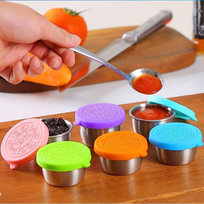 6Pcs Salad Dressing Container Sets,Reusable Salad Container Small Containers with Lids for Lunch Stainless Steel Condiment Cup Leakproof Dipping Sauce Cups 1.7 oz Small Containers for Picnic Travel - Image 5