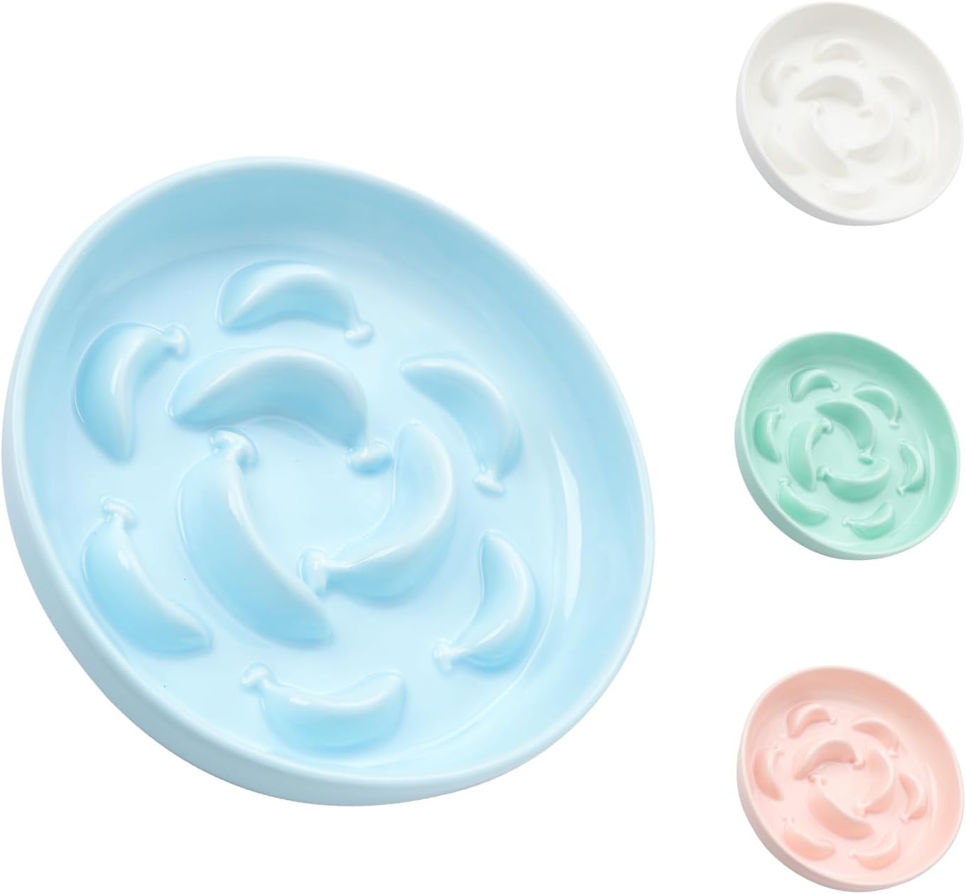 Ceramic Cat Slow Feeder Bowl - Pastel Series Cat Plate for Dry and Wet Food - Cute Maze Feeder Dish for Healthy Eating - Dishwasher Safe - 6.3''W x 1.2''H - 7 OZ - Pale Blue - Image 1