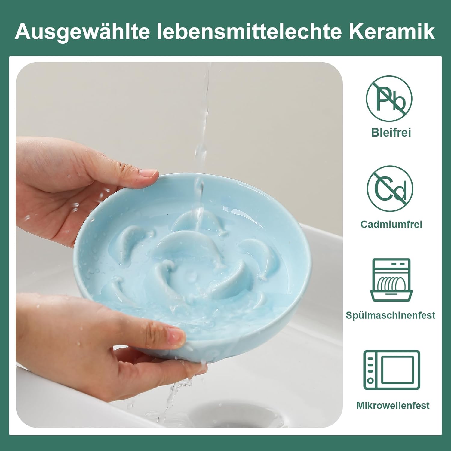 Ceramic Cat Slow Feeder Bowl - Pastel Series Cat Plate for Dry and Wet Food - Cute Maze Feeder Dish for Healthy Eating - Dishwasher Safe - 6.3''W x 1.2''H - 7 OZ - Pale Blue - Image 5