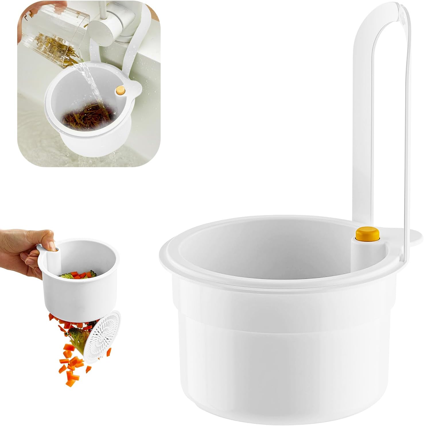 Sink Strainer Basket, Hang on Faucet Kitchen Sink Drain Basket, With Push to Empty & Detachable Fast-Drain Mesh, Multifunctionfor Kitchen Tools for Food Waste Removal & Veggie Washing (white) - Image 1