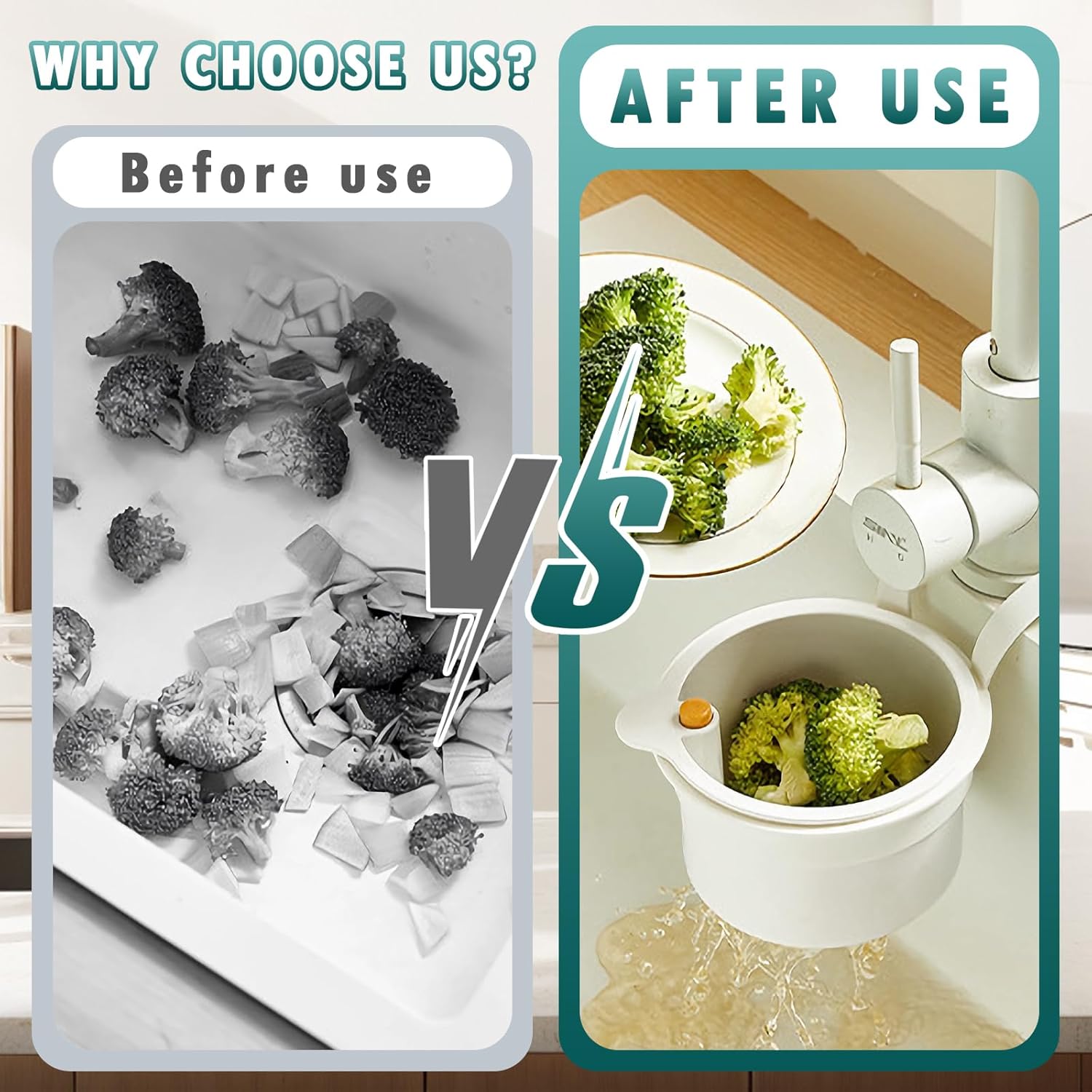 Sink Strainer Basket, Hang on Faucet Kitchen Sink Drain Basket, With Push to Empty & Detachable Fast-Drain Mesh, Multifunctionfor Kitchen Tools for Food Waste Removal & Veggie Washing (white) - Image 3