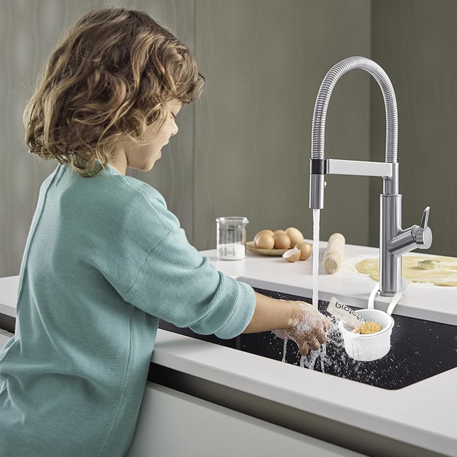 Sink Strainer Basket, Hang on Faucet Kitchen Sink Drain Basket, With Push to Empty & Detachable Fast-Drain Mesh, Multifunctionfor Kitchen Tools for Food Waste Removal & Veggie Washing (white) - Image 7