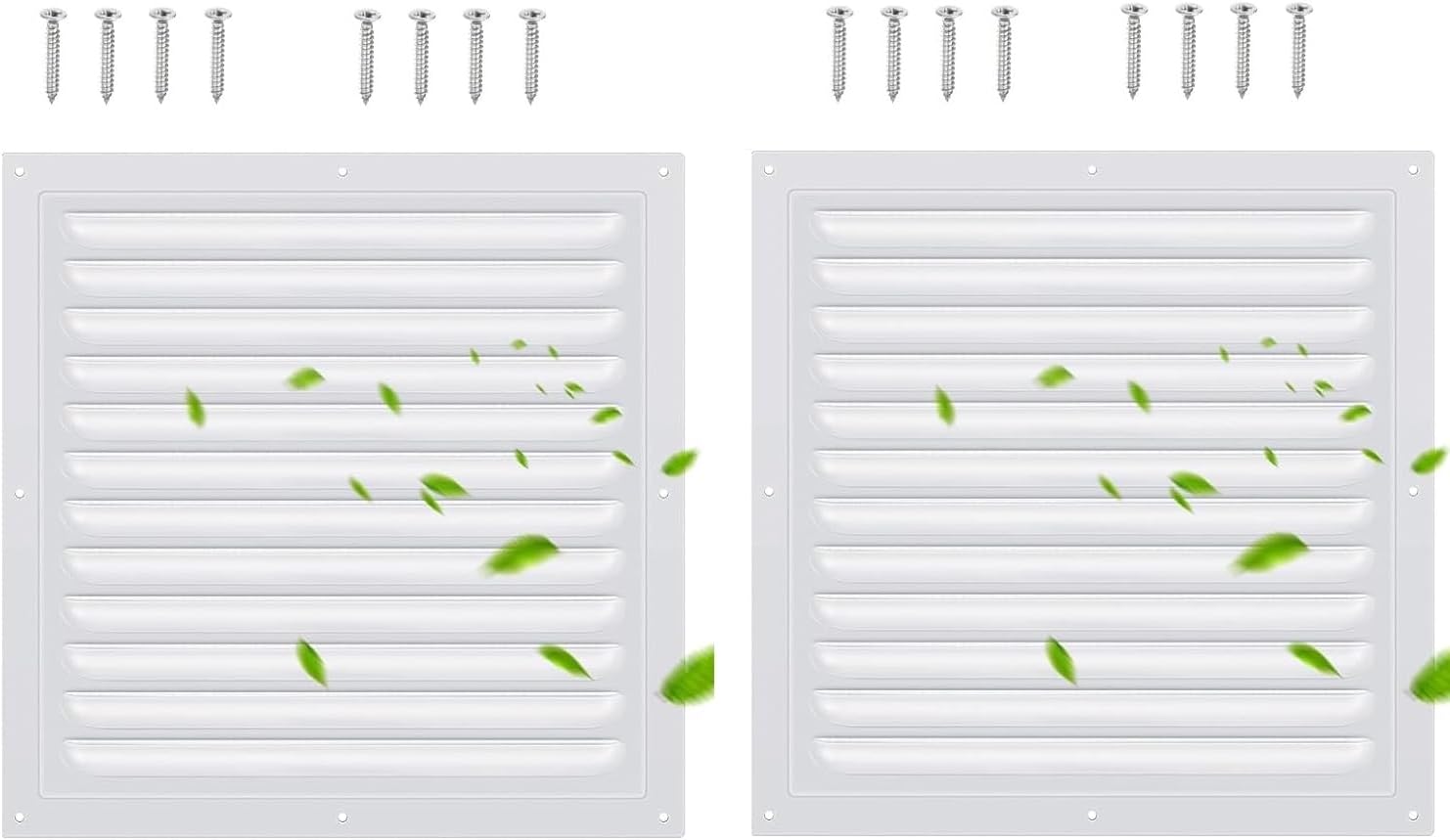 2 Pack 10x10 Inch Aluminum Gable Vent,Attic Vent White Gable Vent, Flat Square Air Vent Louver with Insect Screen Vent Grille for Exterior Door House Attic Garage Ceiling (10 x 10 Inch) - Image 1
