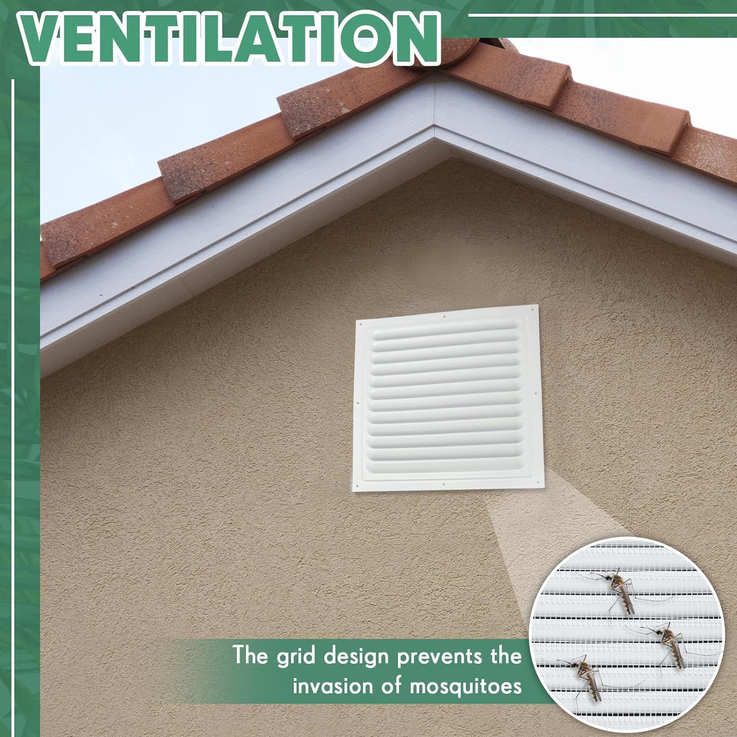 2 Pack 10x10 Inch Aluminum Gable Vent,Attic Vent White Gable Vent, Flat Square Air Vent Louver with Insect Screen Vent Grille for Exterior Door House Attic Garage Ceiling (10 x 10 Inch) - Image 5