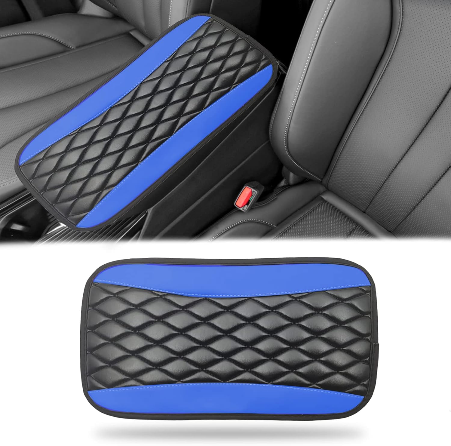 Car Center Console Cover, Universal Leather Waterproof Armrest Seat Box Cover Protector, Comfortable Car Decor Accessories Fit for Most Cars, Vehicles, SUVs -Blue - Image 1