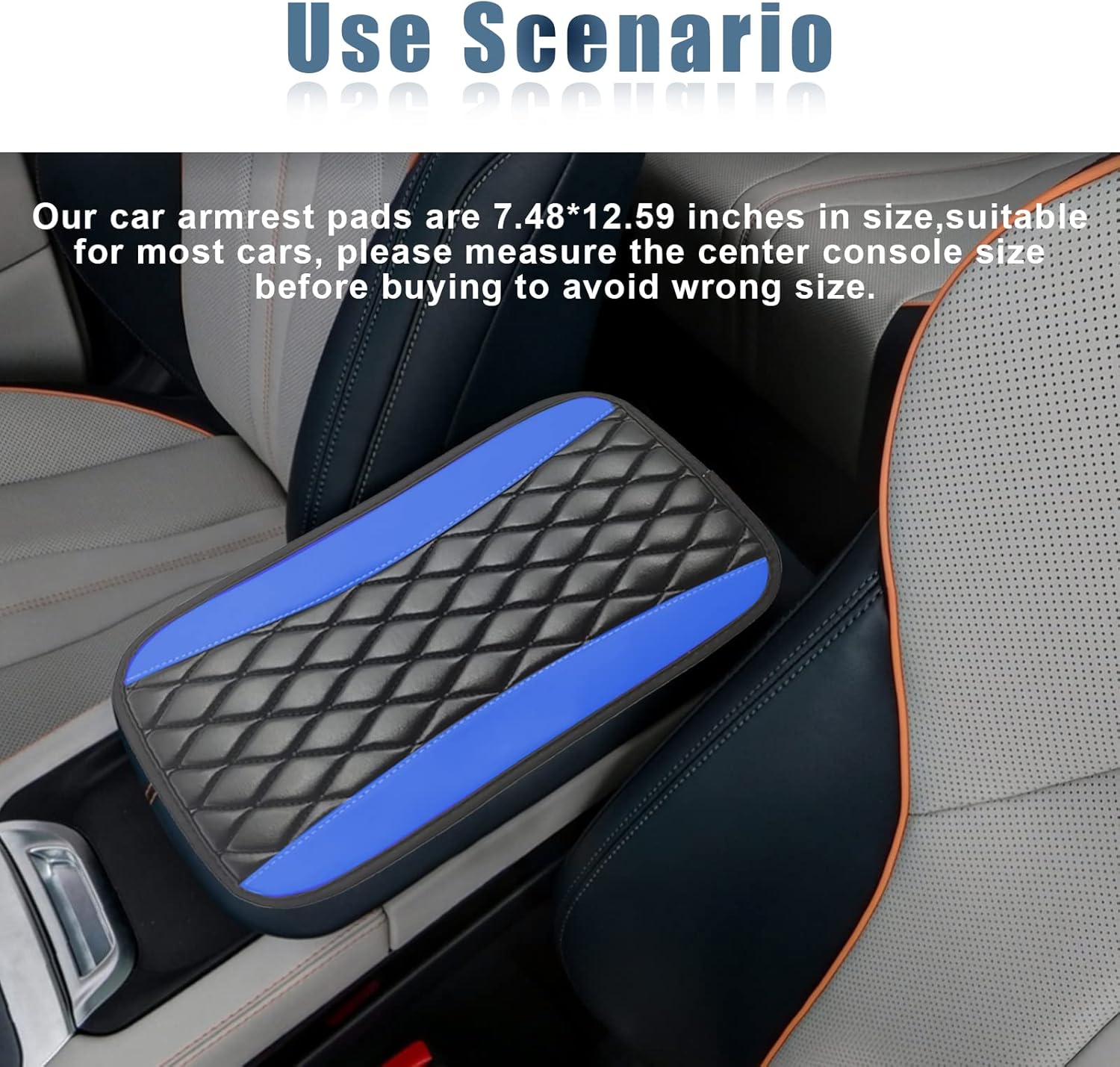 Car Center Console Cover, Universal Leather Waterproof Armrest Seat Box Cover Protector, Comfortable Car Decor Accessories Fit for Most Cars, Vehicles, SUVs -Blue - Image 6