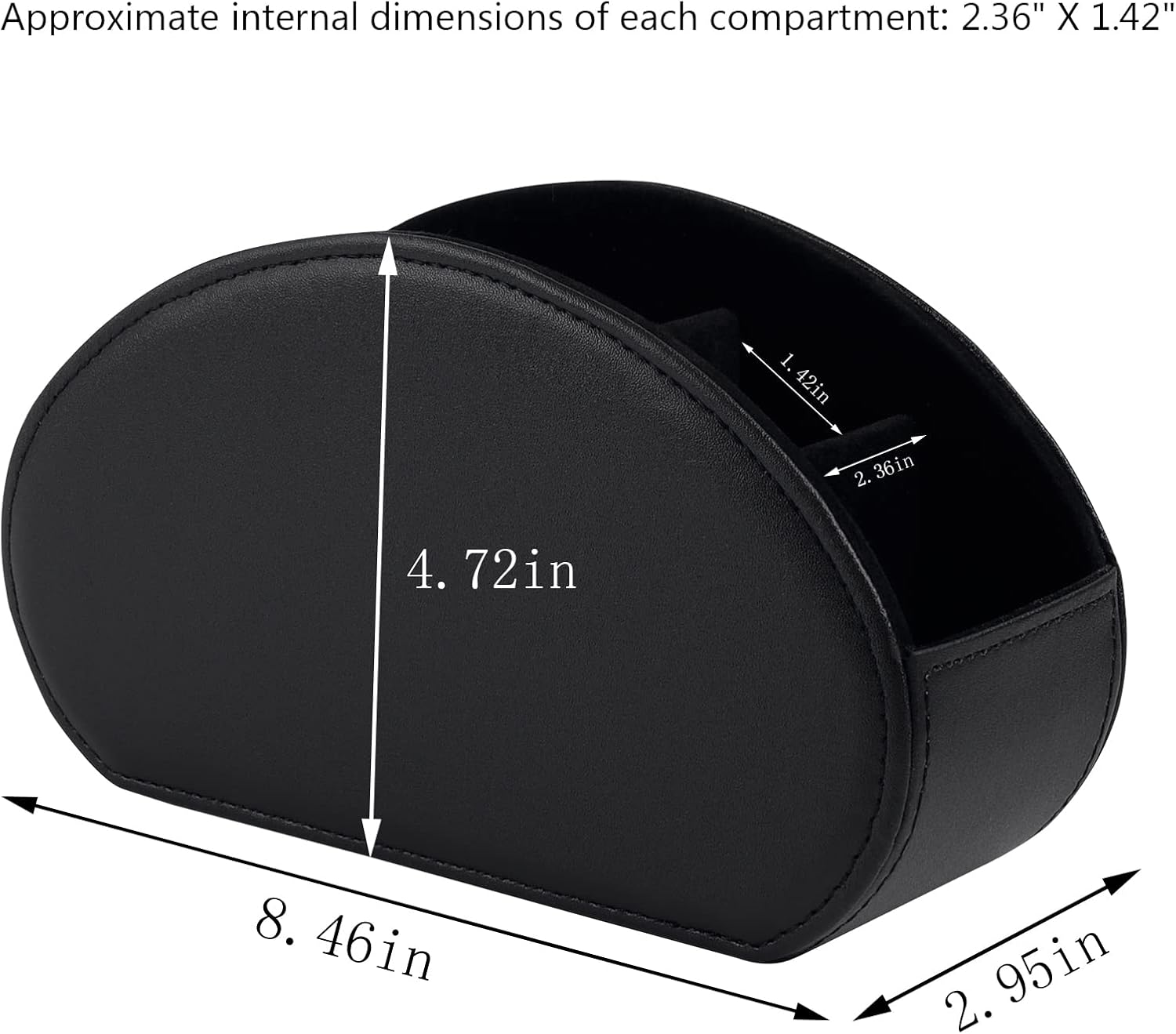 Tv Remote Holder Tray with 5 Compartments,PU Leather Remote Control Holder/Caddy Nightstand Decoration,Placed Media Remote Storage Box/Glasses/Makeup Brush/Office Products/Desktop Organizer (Black) - Image 3