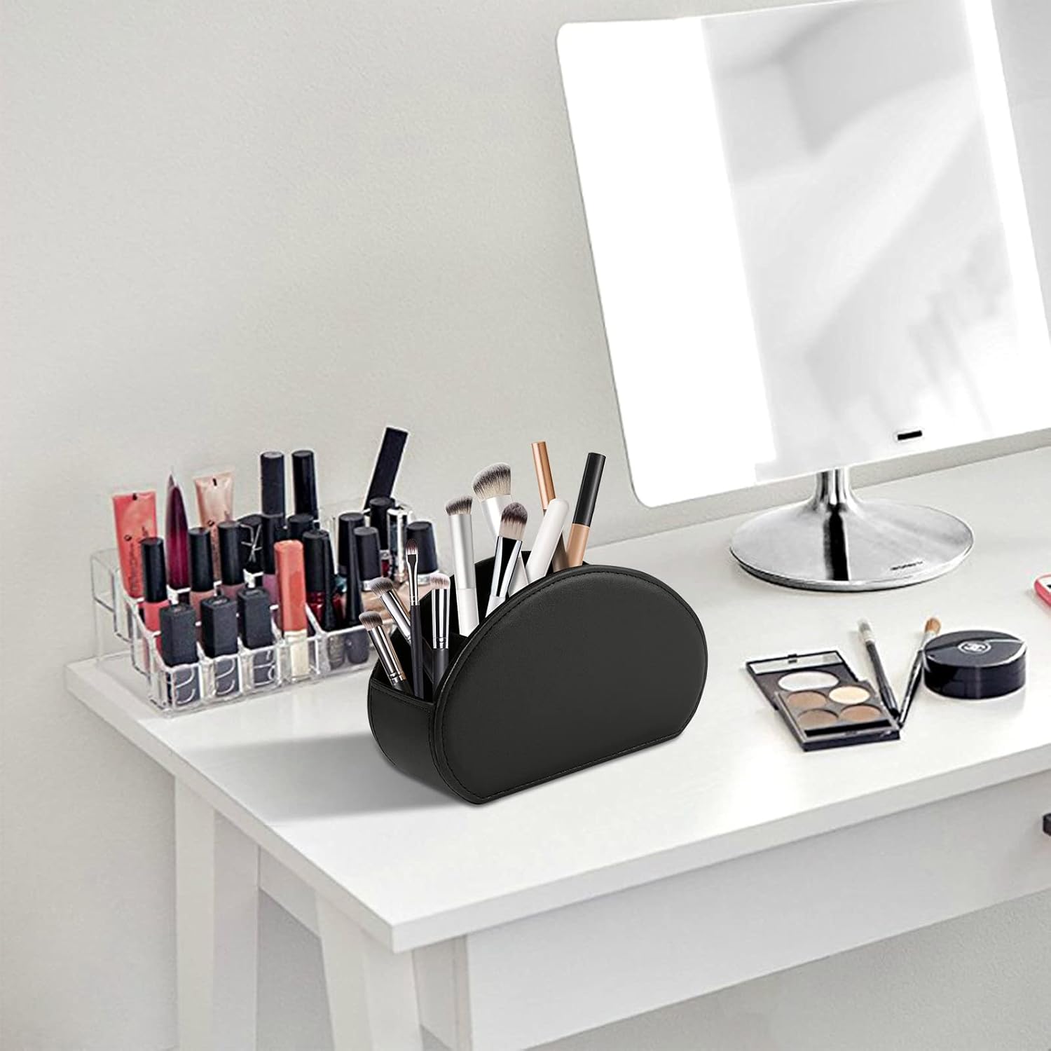 Tv Remote Holder Tray with 5 Compartments,PU Leather Remote Control Holder/Caddy Nightstand Decoration,Placed Media Remote Storage Box/Glasses/Makeup Brush/Office Products/Desktop Organizer (Black) - Image 7