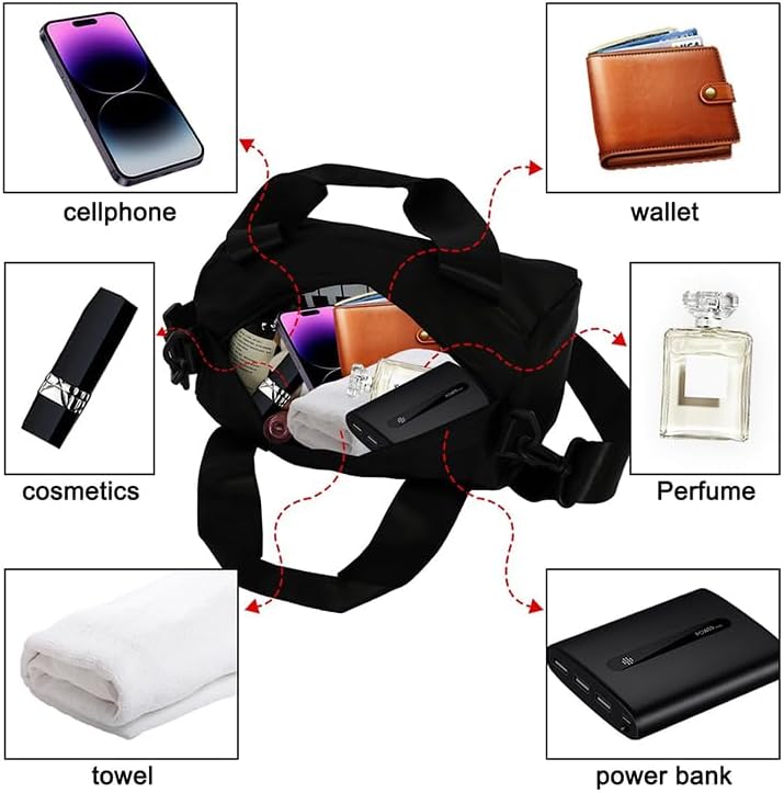 Mini Gym Bag for Women & Men Adjustable Small Duffle Bag with Detachable Strap, Waterproof Gym Tote with Wet Compartment, Portable Fitness Shoulder Bag for Sports & Travel (Black) - Image 4