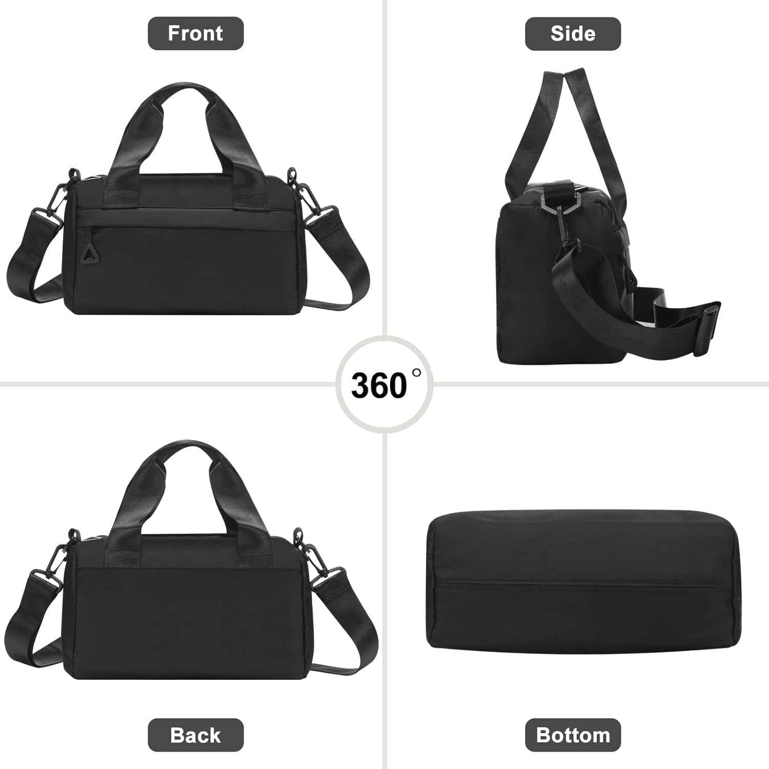 Mini Gym Bag for Women & Men Adjustable Small Duffle Bag with Detachable Strap, Waterproof Gym Tote with Wet Compartment, Portable Fitness Shoulder Bag for Sports & Travel (Black) - Image 5