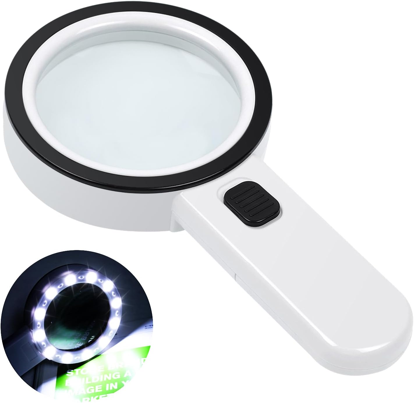 30X Magnifying Glass with Light, 12 LED Illuminated Handheld Magnifier with 8cm Double Glass Lens for Seniors Reading, Crafting, Coins, Jewelry Inspection - Image 1