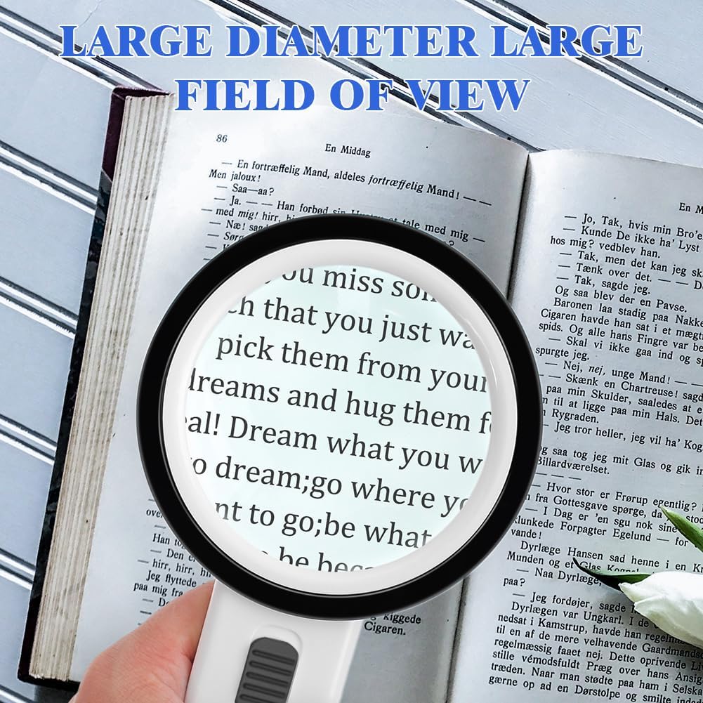 30X Magnifying Glass with Light, 12 LED Illuminated Handheld Magnifier with 8cm Double Glass Lens for Seniors Reading, Crafting, Coins, Jewelry Inspection - Image 3