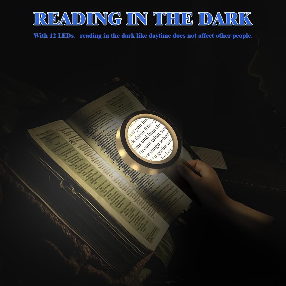 30X Magnifying Glass with Light, 12 LED Illuminated Handheld Magnifier with 8cm Double Glass Lens for Seniors Reading, Crafting, Coins, Jewelry Inspection - Image 4