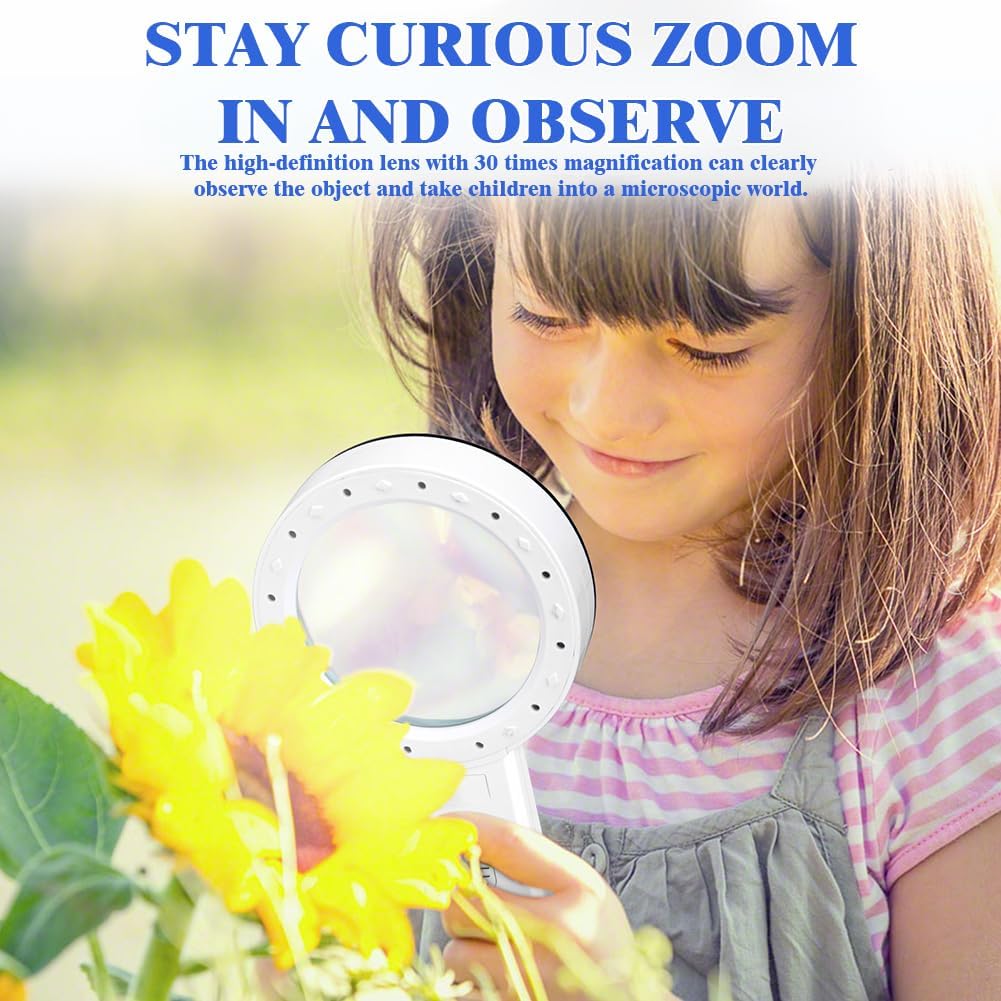 30X Magnifying Glass with Light, 12 LED Illuminated Handheld Magnifier with 8cm Double Glass Lens for Seniors Reading, Crafting, Coins, Jewelry Inspection - Image 5