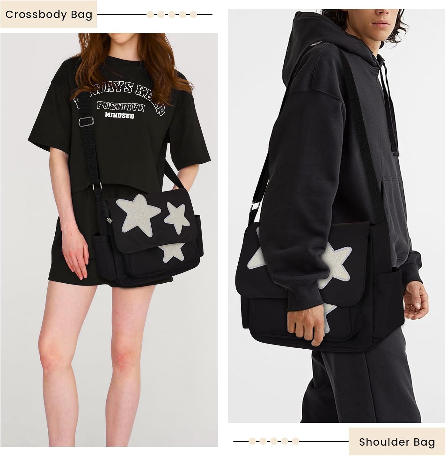 Aesthetic Messenger Bag Cute Tote Bags Y2K Star Shoulder Bag Canvas Tote Bag Kawaii Crossbody Bag for Women - Image 2