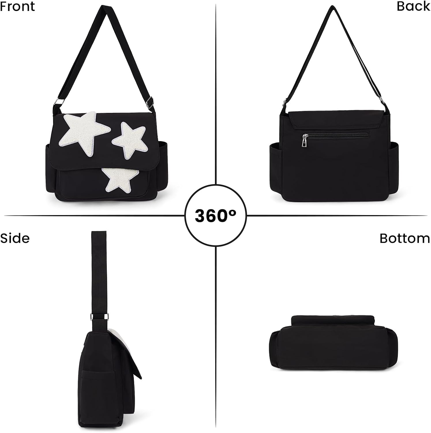 Aesthetic Messenger Bag Cute Tote Bags Y2K Star Shoulder Bag Canvas Tote Bag Kawaii Crossbody Bag for Women - Image 3