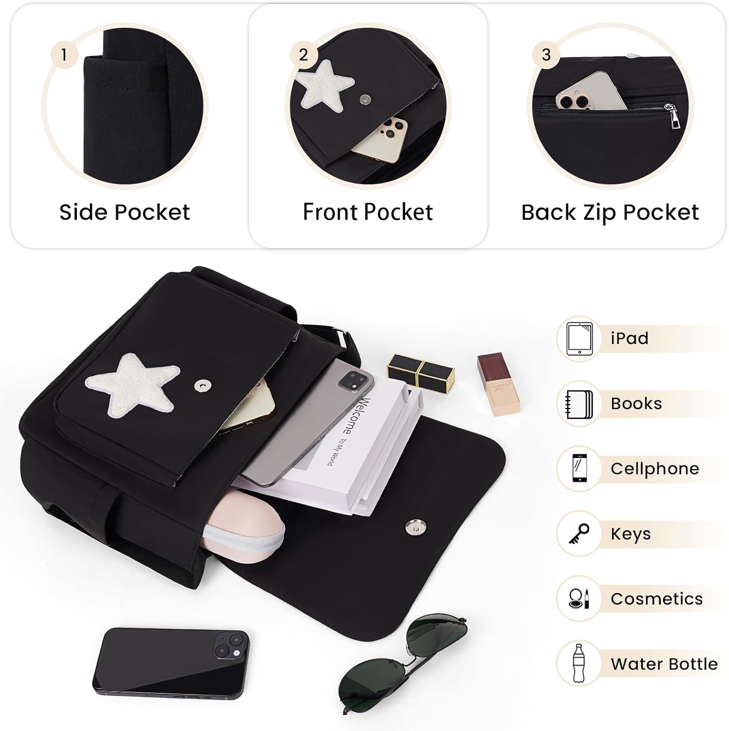 Aesthetic Messenger Bag Cute Tote Bags Y2K Star Shoulder Bag Canvas Tote Bag Kawaii Crossbody Bag for Women - Image 4