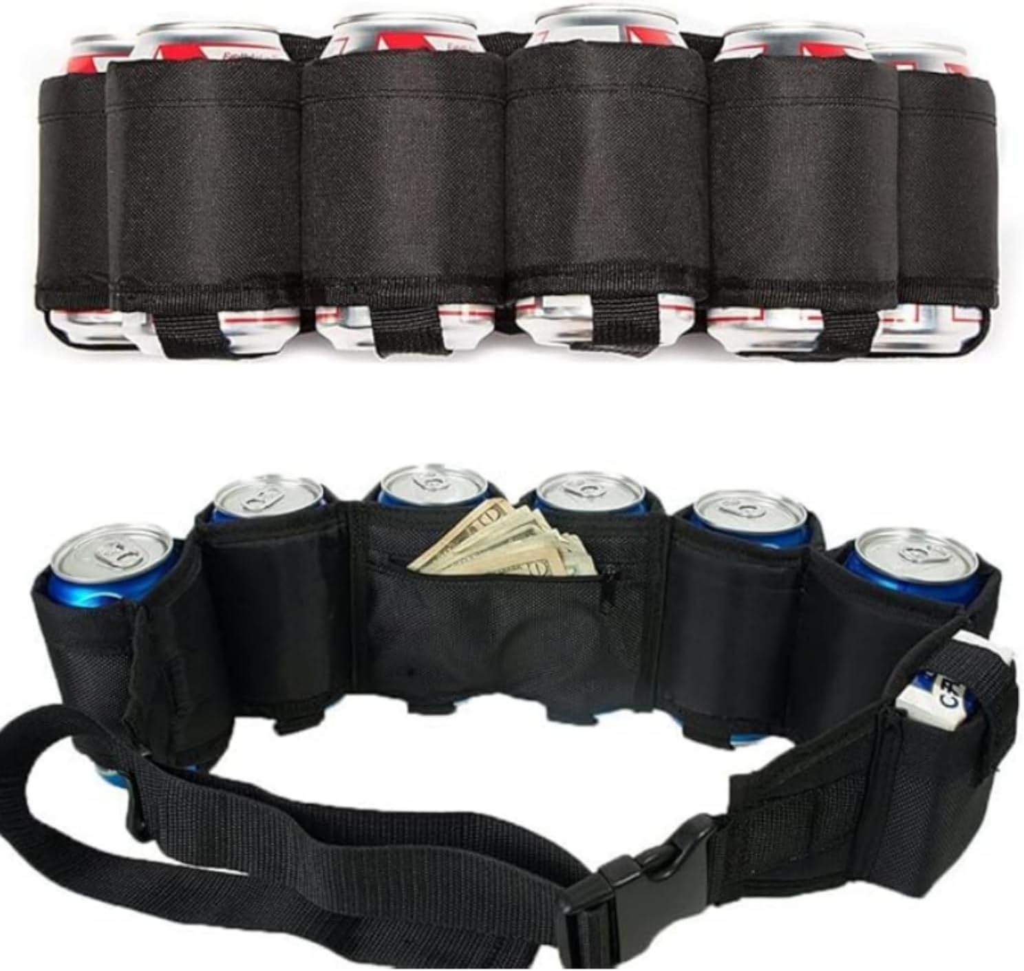 Beer Belt, Holds 6 Cans Beer Portable Bottle Waist Beer Belts for Beer Drinks Soda Can Bottles Beverage for Ouddoor Mountaineering,Camping,Hiking,Outdoor Party,Picnics etc. (Black 2pcs) - Image 3