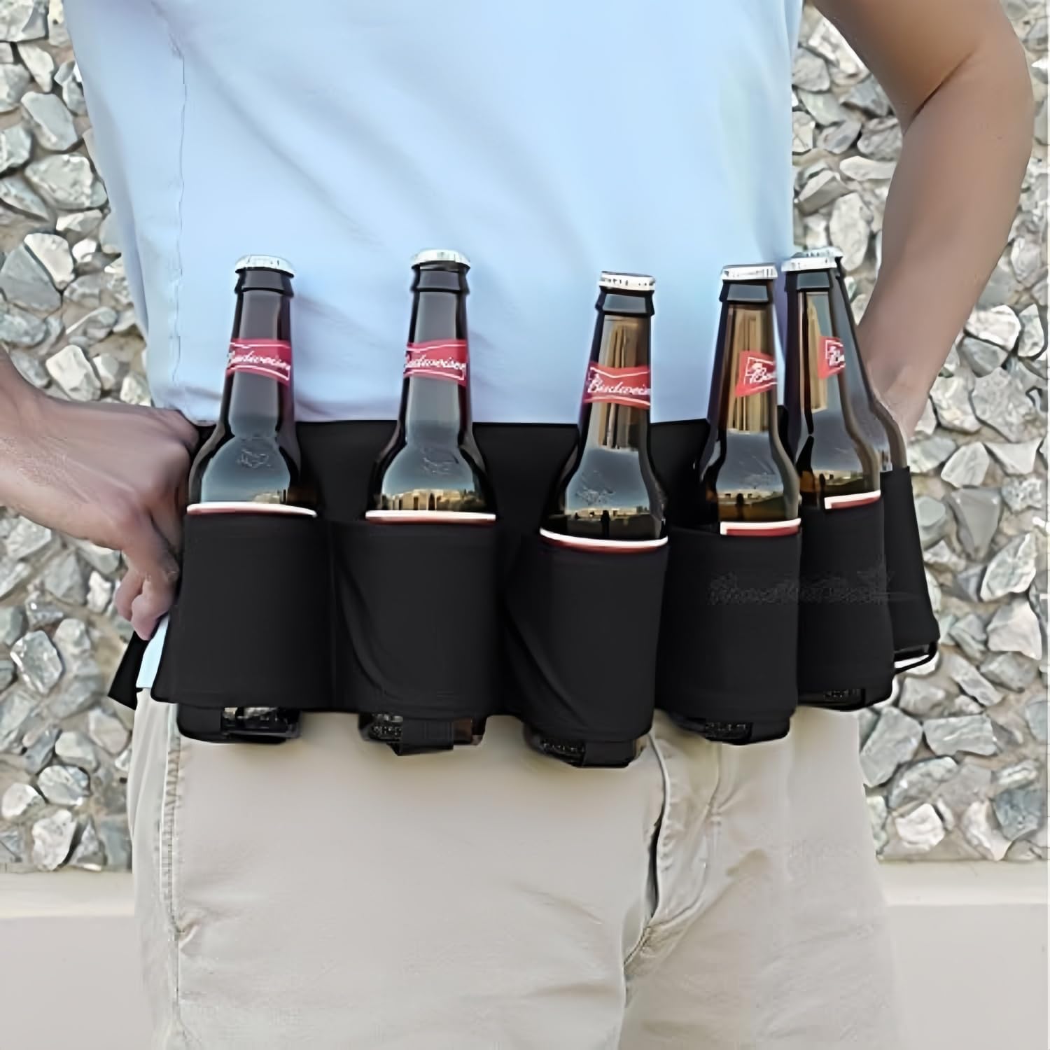 Beer Belt, Holds 6 Cans Beer Portable Bottle Waist Beer Belts for Beer Drinks Soda Can Bottles Beverage for Ouddoor Mountaineering,Camping,Hiking,Outdoor Party,Picnics etc. (Black 2pcs) - Image 4