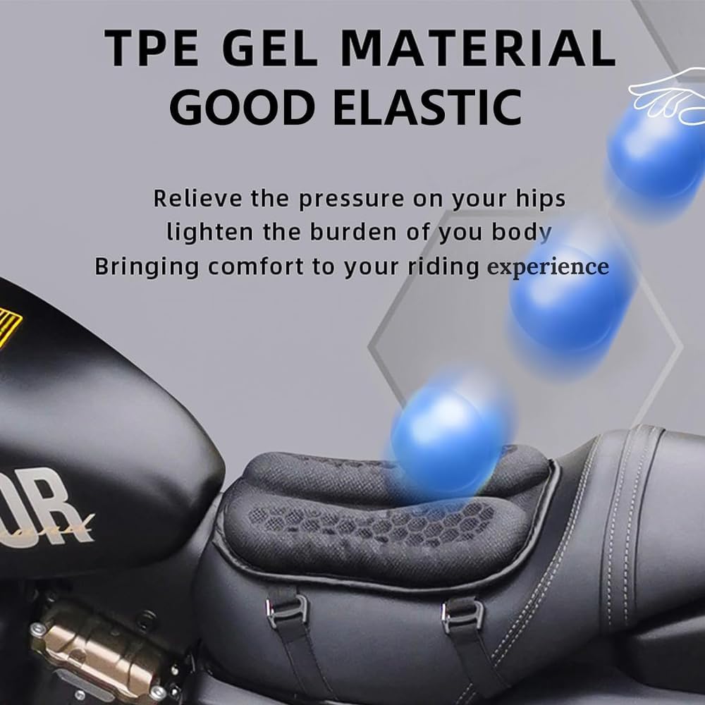 Motorcycle Seat Cushion,Pressure Relief Motorcycle Seat Pad,High Elasticity Gel 3D Honeycomb Structure for Motorbike Long Rides - Image 4
