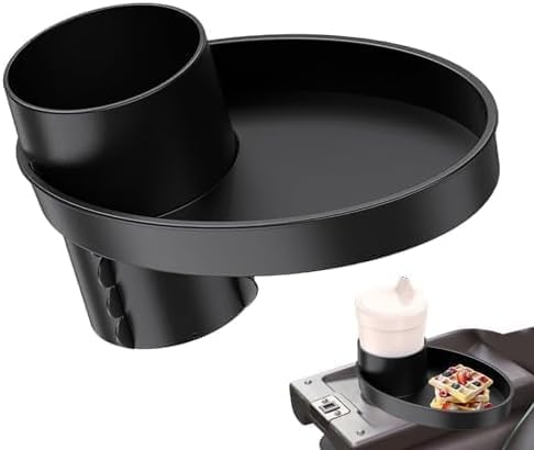 Car Seat Snack Tray, Portable Cup Holder Plate, Toddler Car Seat Cup Holder Food Tray with Expandable Base, Cup Holder Tray for Car Seats, 360° Rotatable Car Seat Tray for Kids Travel black - Image 1