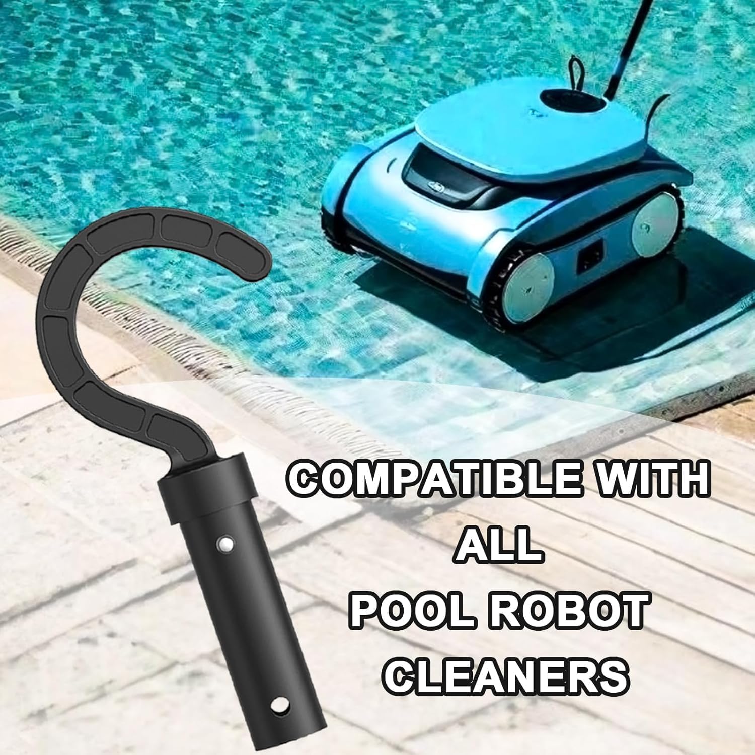Pool Cleaner Hook Attachment, Black, Compatible with Robotic Pool Vacuums, Telescopic Pole Mount - Image 3