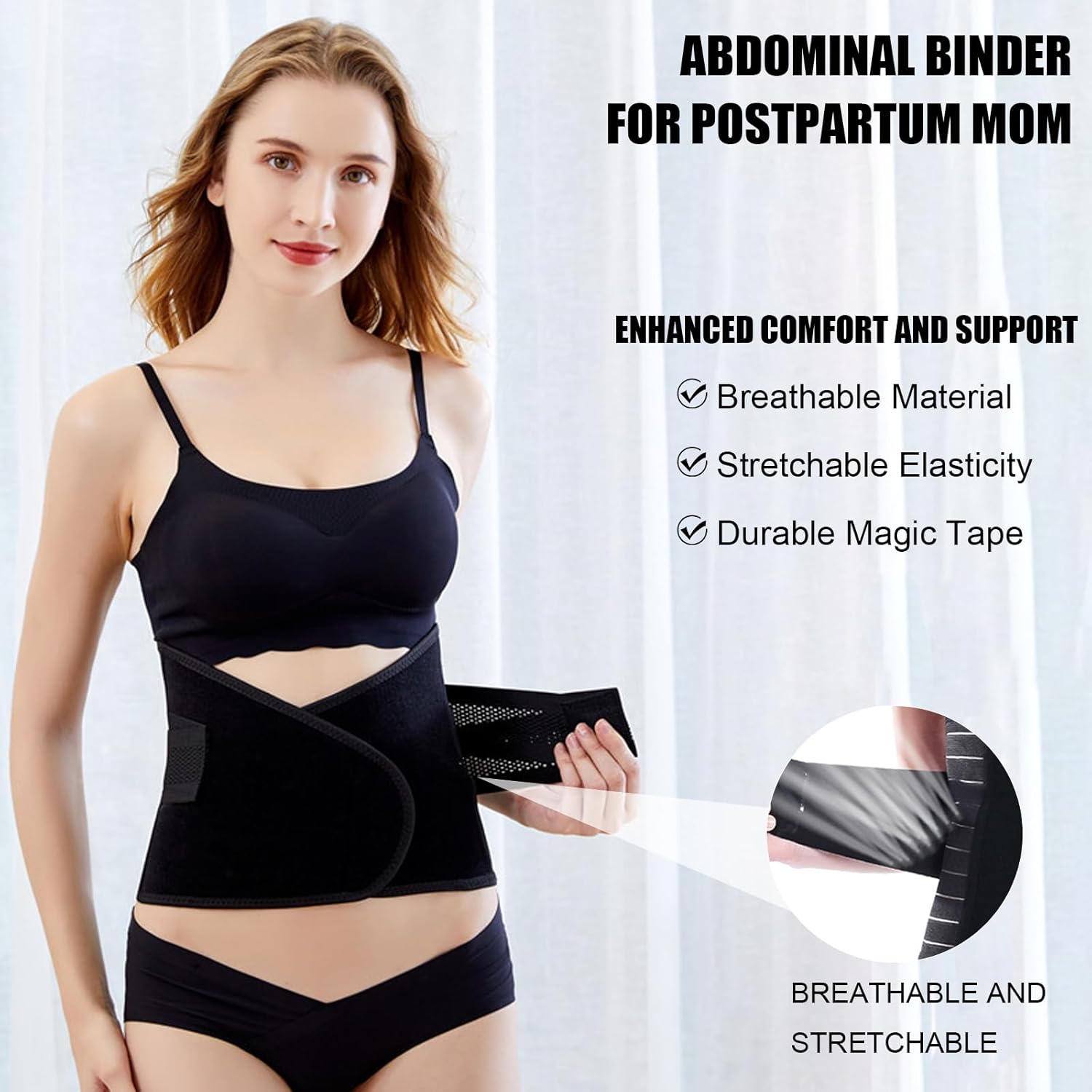Elastic Postpartum Belly Wrap, Breathable Abdominal Binder, Skin Friendly Post Partum Belly Band, Body Slimming C Section Postpartum Belly Wrap (Black, XX-Large) - Image 3