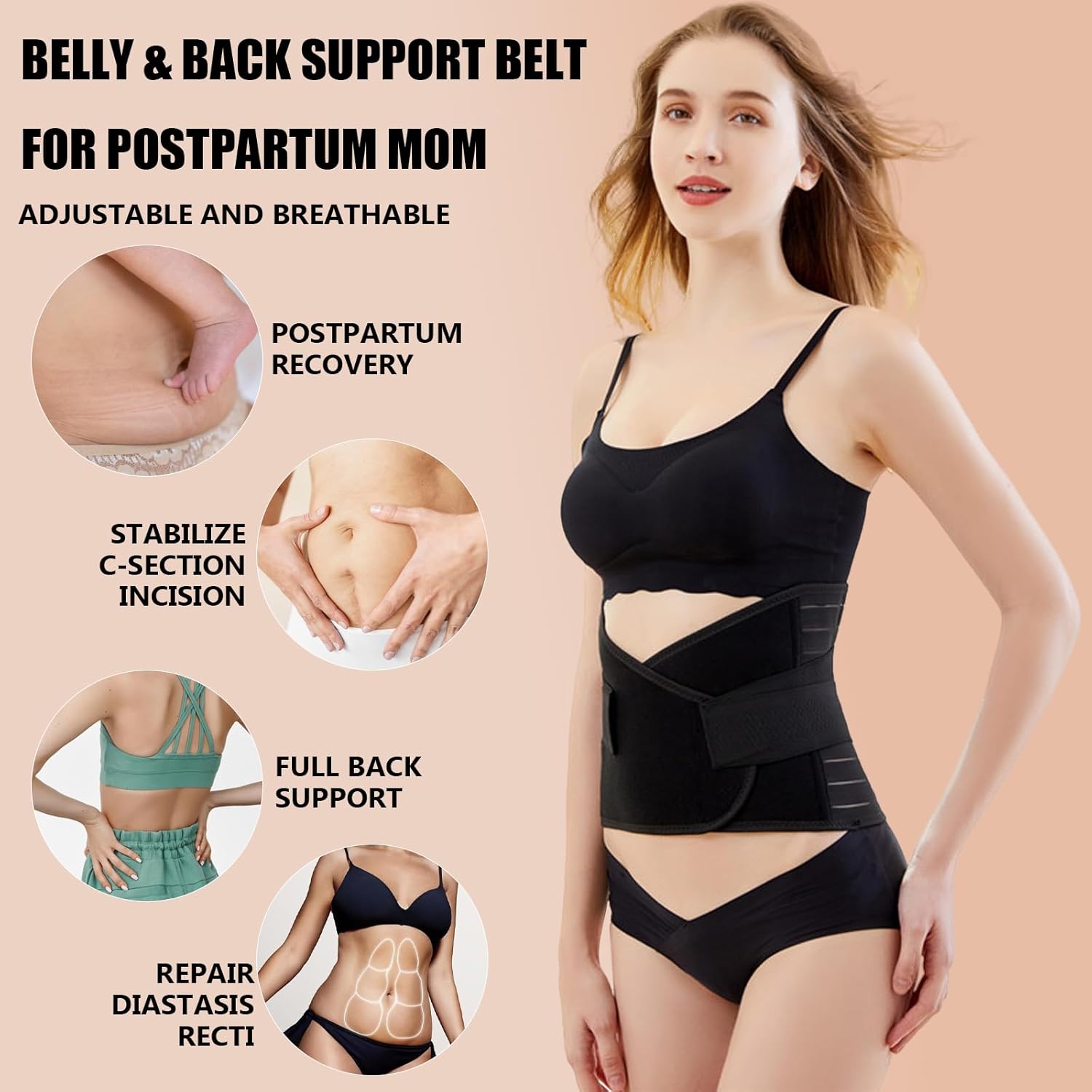 Elastic Postpartum Belly Wrap, Breathable Abdominal Binder, Skin Friendly Post Partum Belly Band, Body Slimming C Section Postpartum Belly Wrap (Black, XX-Large) - Image 4