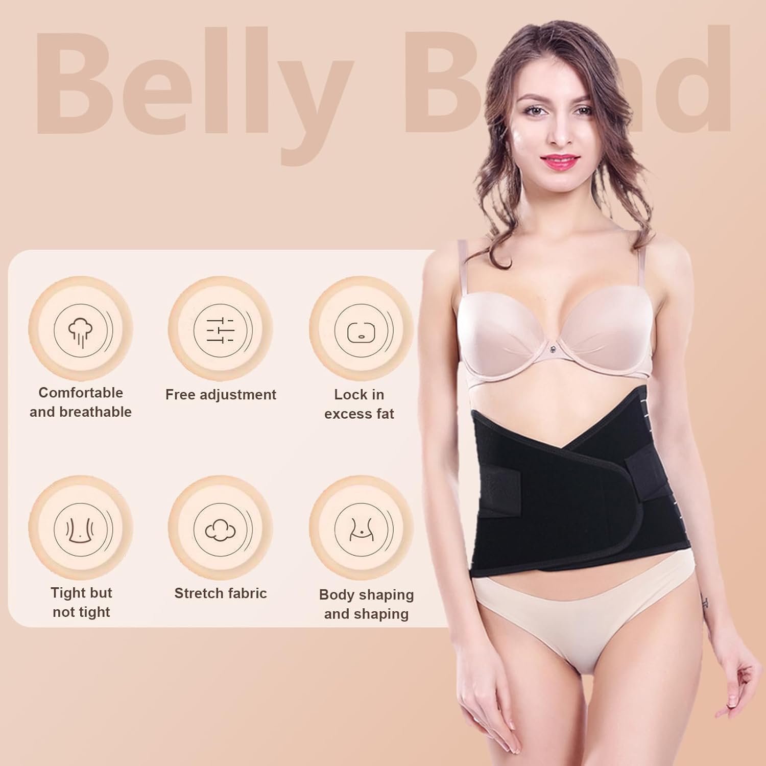 Elastic Postpartum Belly Wrap, Breathable Abdominal Binder, Skin Friendly Post Partum Belly Band, Body Slimming C Section Postpartum Belly Wrap (Black, XX-Large) - Image 5