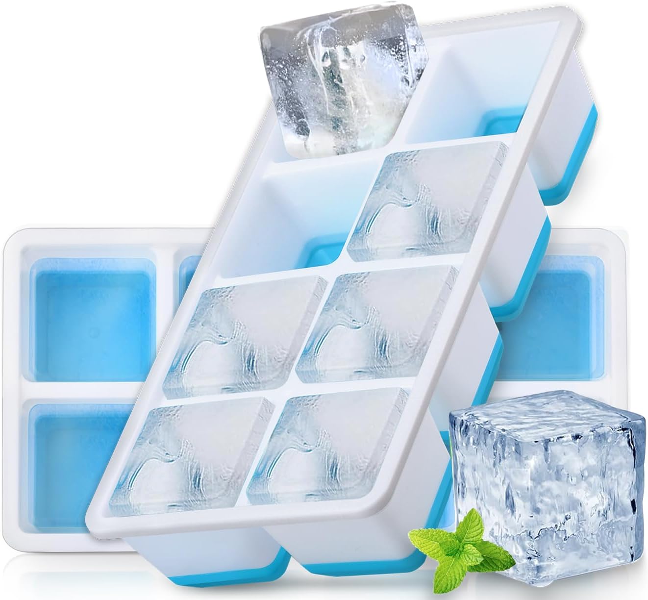 Large Ice Cube Mold with Lid,  2 Pack Silicone Big Square Ice Cube Trays with Lids BPA Free, Easy-Release & Stackable Big Ice Cube Tray for Freezer Cocktail Whiskey Coffee - Image 1