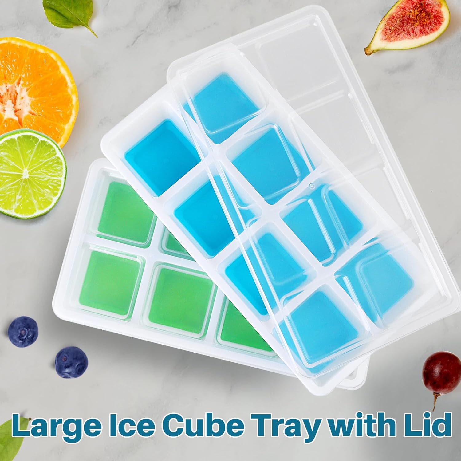 Large Ice Cube Mold with Lid,  2 Pack Silicone Big Square Ice Cube Trays with Lids BPA Free, Easy-Release & Stackable Big Ice Cube Tray for Freezer Cocktail Whiskey Coffee - Image 2