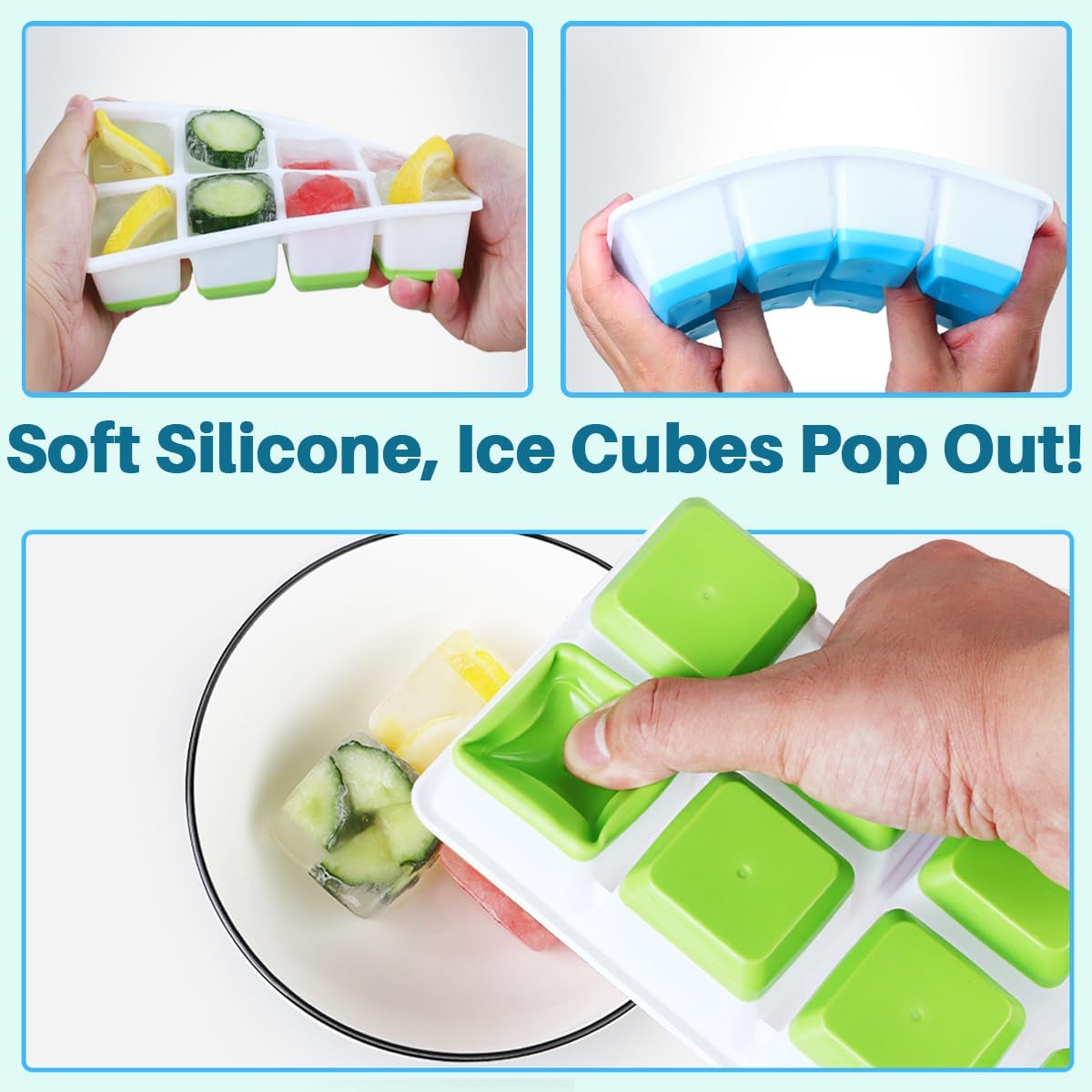 Large Ice Cube Mold with Lid,  2 Pack Silicone Big Square Ice Cube Trays with Lids BPA Free, Easy-Release & Stackable Big Ice Cube Tray for Freezer Cocktail Whiskey Coffee - Image 3