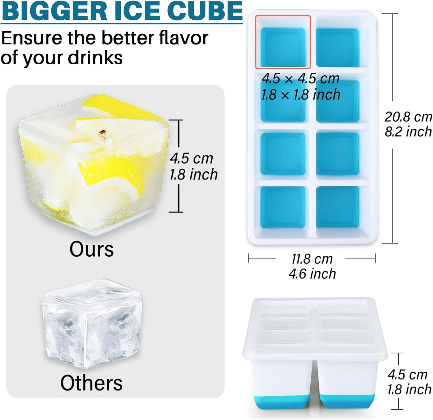 Large Ice Cube Mold with Lid,  2 Pack Silicone Big Square Ice Cube Trays with Lids BPA Free, Easy-Release & Stackable Big Ice Cube Tray for Freezer Cocktail Whiskey Coffee - Image 4