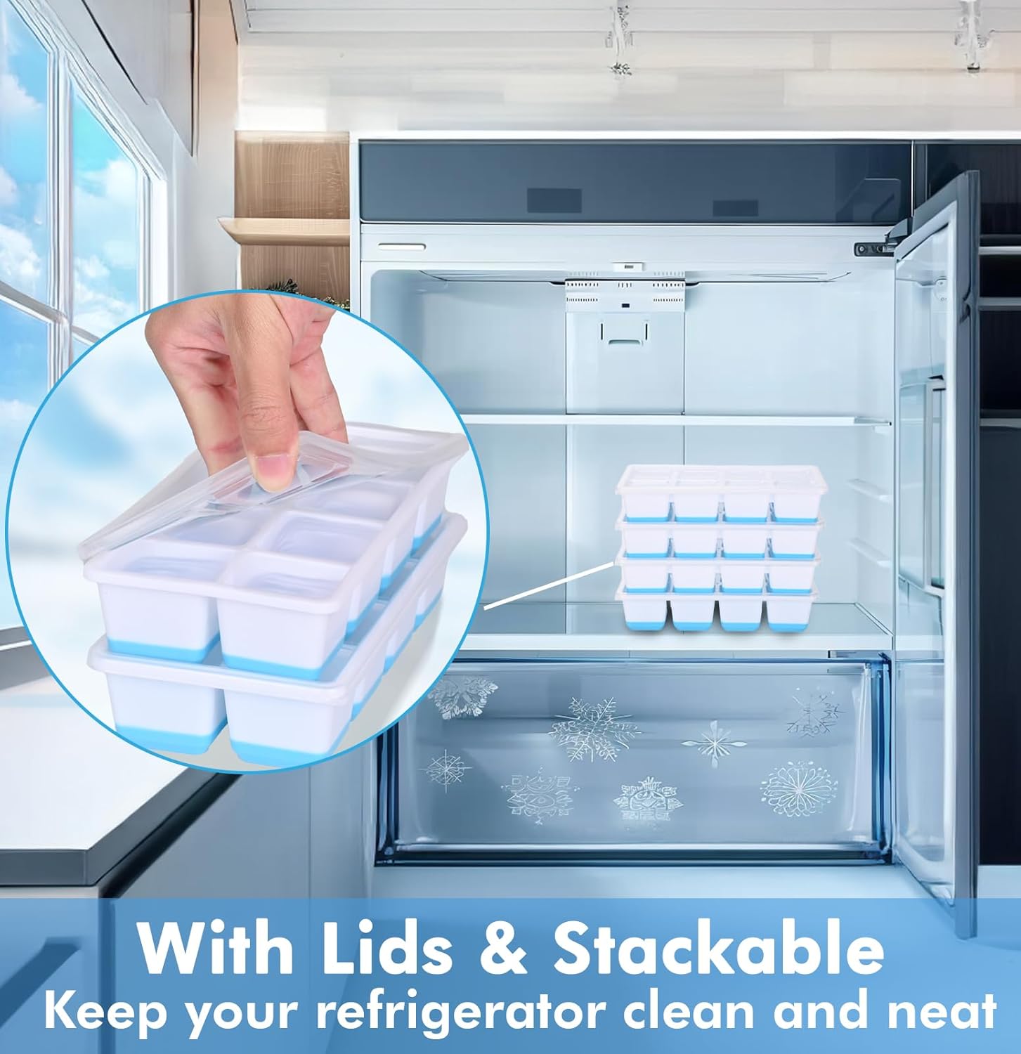 Large Ice Cube Mold with Lid,  2 Pack Silicone Big Square Ice Cube Trays with Lids BPA Free, Easy-Release & Stackable Big Ice Cube Tray for Freezer Cocktail Whiskey Coffee - Image 7