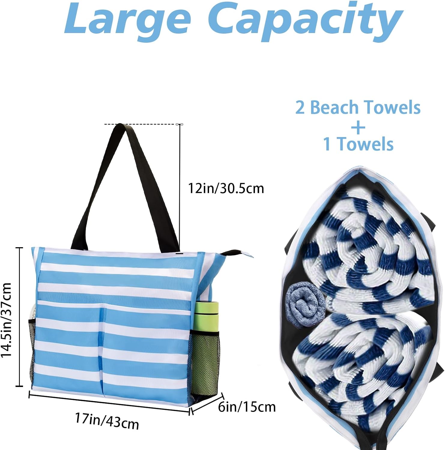 Jercery Waterproof Beach Bags for Women Vacation, Large Beach Tote Bag with Zipper for Travel, Pool, Swimming, Shopping - Image 2