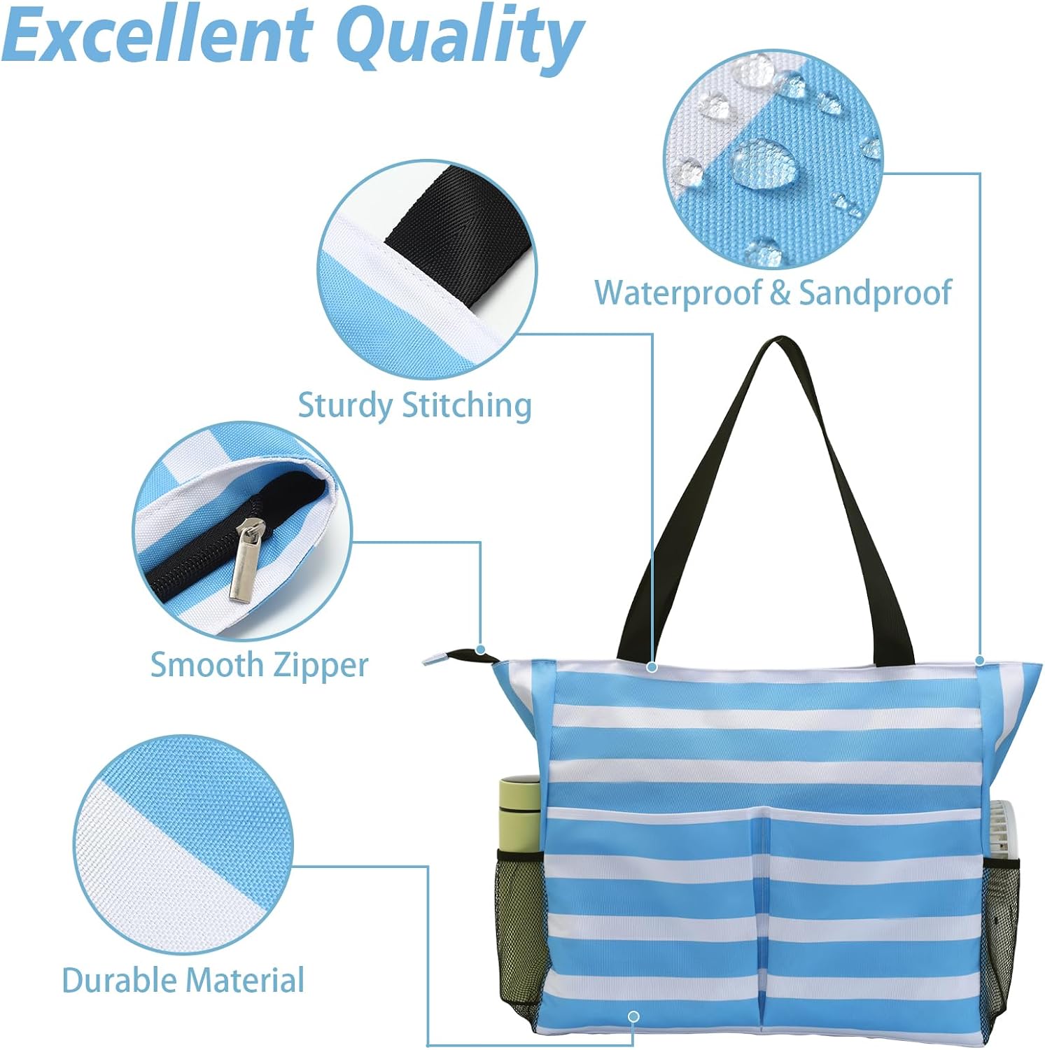 Jercery Waterproof Beach Bags for Women Vacation, Large Beach Tote Bag with Zipper for Travel, Pool, Swimming, Shopping - Image 3