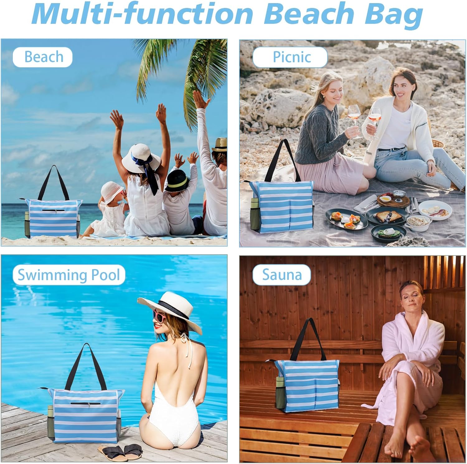Jercery Waterproof Beach Bags for Women Vacation, Large Beach Tote Bag with Zipper for Travel, Pool, Swimming, Shopping - Image 6