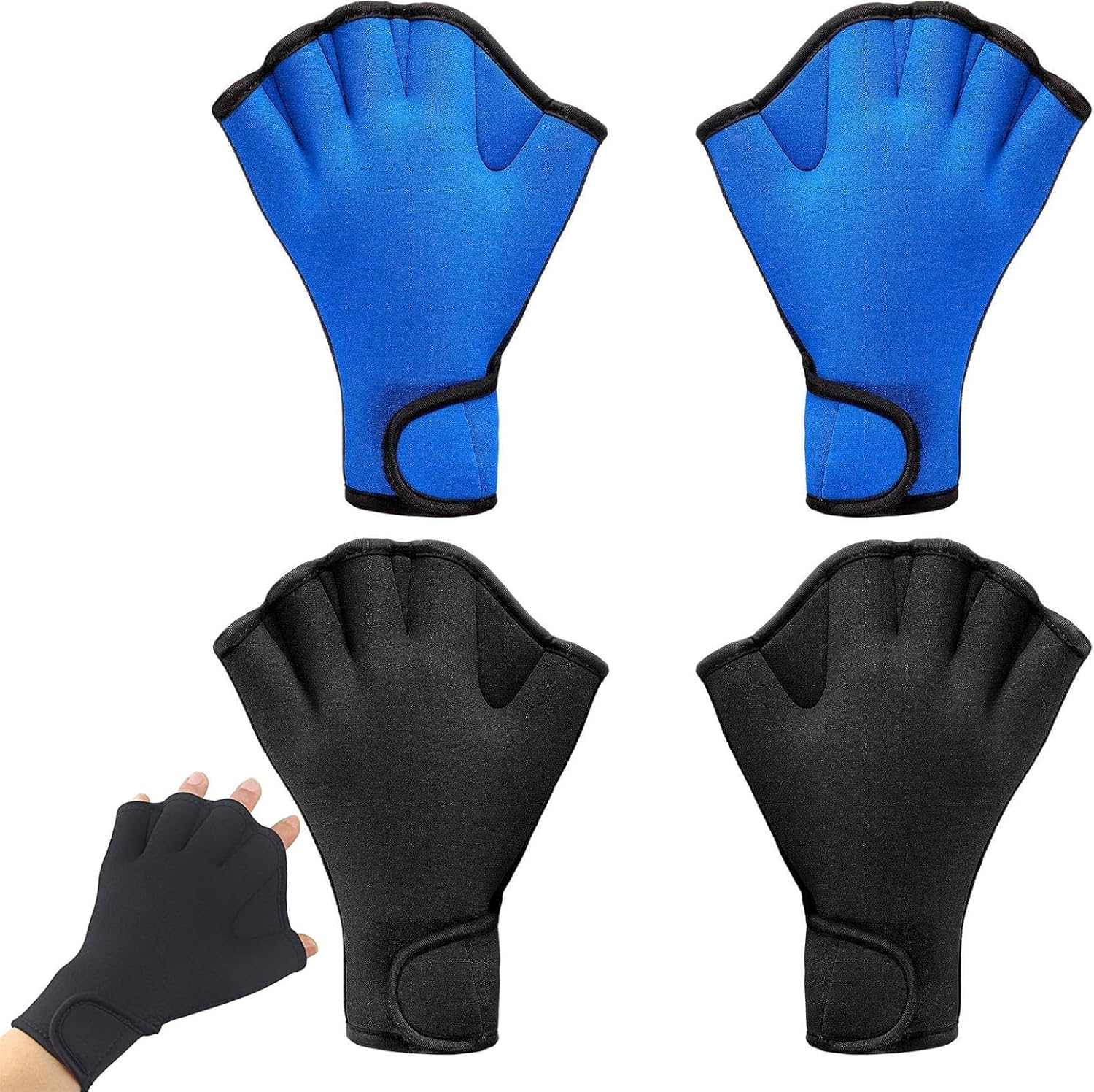 2 Pairs Swimming Gloves Swim Training Gloves Neoprene Gloves Webbed Fitness Water Resistance Training Gloves for Swimming Diving with Wrist Strap - Image 1