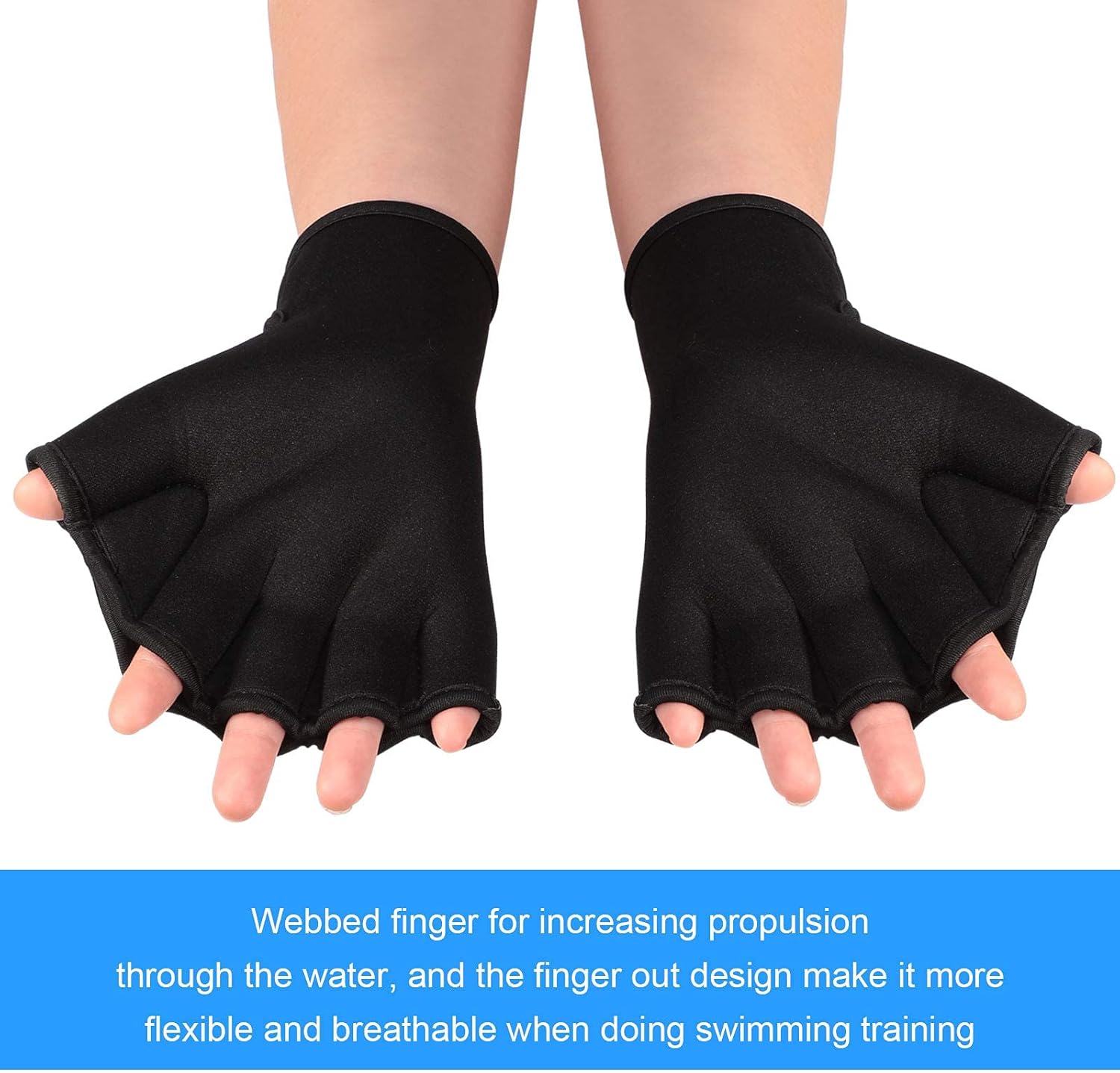 2 Pairs Swimming Gloves Swim Training Gloves Neoprene Gloves Webbed Fitness Water Resistance Training Gloves for Swimming Diving with Wrist Strap - Image 3