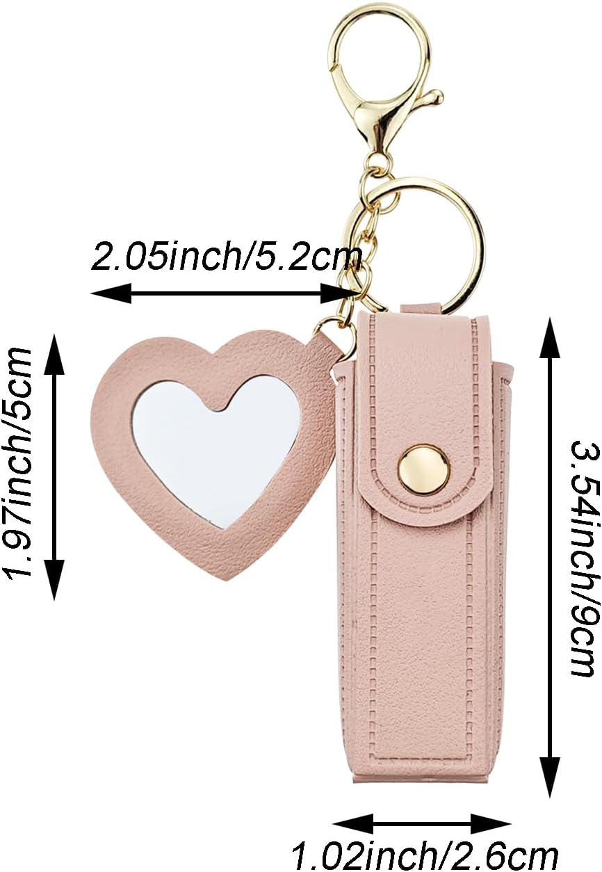 4 PACK PU Leather Potable Chapstick Holder Key Chain Bulk with Mirror, Lipstick Keychain, Lip Balm Organizer Holder Lipstick Travel Makeup Storage Case for Women Girls (Style 1) - Image 2