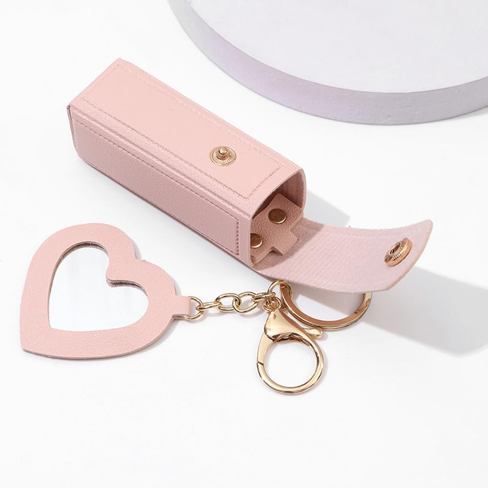 4 PACK PU Leather Potable Chapstick Holder Key Chain Bulk with Mirror, Lipstick Keychain, Lip Balm Organizer Holder Lipstick Travel Makeup Storage Case for Women Girls (Style 1) - Image 3